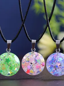 20-Piece Set Shiny Round Resin Pendants Necklace, DIY Jewelry Supplies, Perfect Birthday Gift, Random Colors, 10 Pendants + 10 Chains