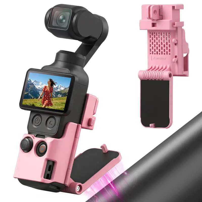 AMAZEAR Magnetic Mount Stand Camera Accessories for DJI Osmo Pocket Series - Desktop Suction Base, 180° Adjustable Handle, Strong Magnetic Hold and ABS Clamp Adapter for Pocket 4/3/Xtra Muse (single unit, no camera)