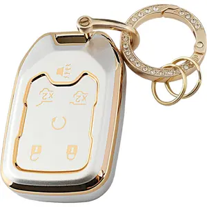 Key Fob Cover for Chevy Silverado Suburban Tahoe GMC Sierra Terrain Acadia Yukon Smart Car Key Shell with Key Ring (6 Buttons,Silver)