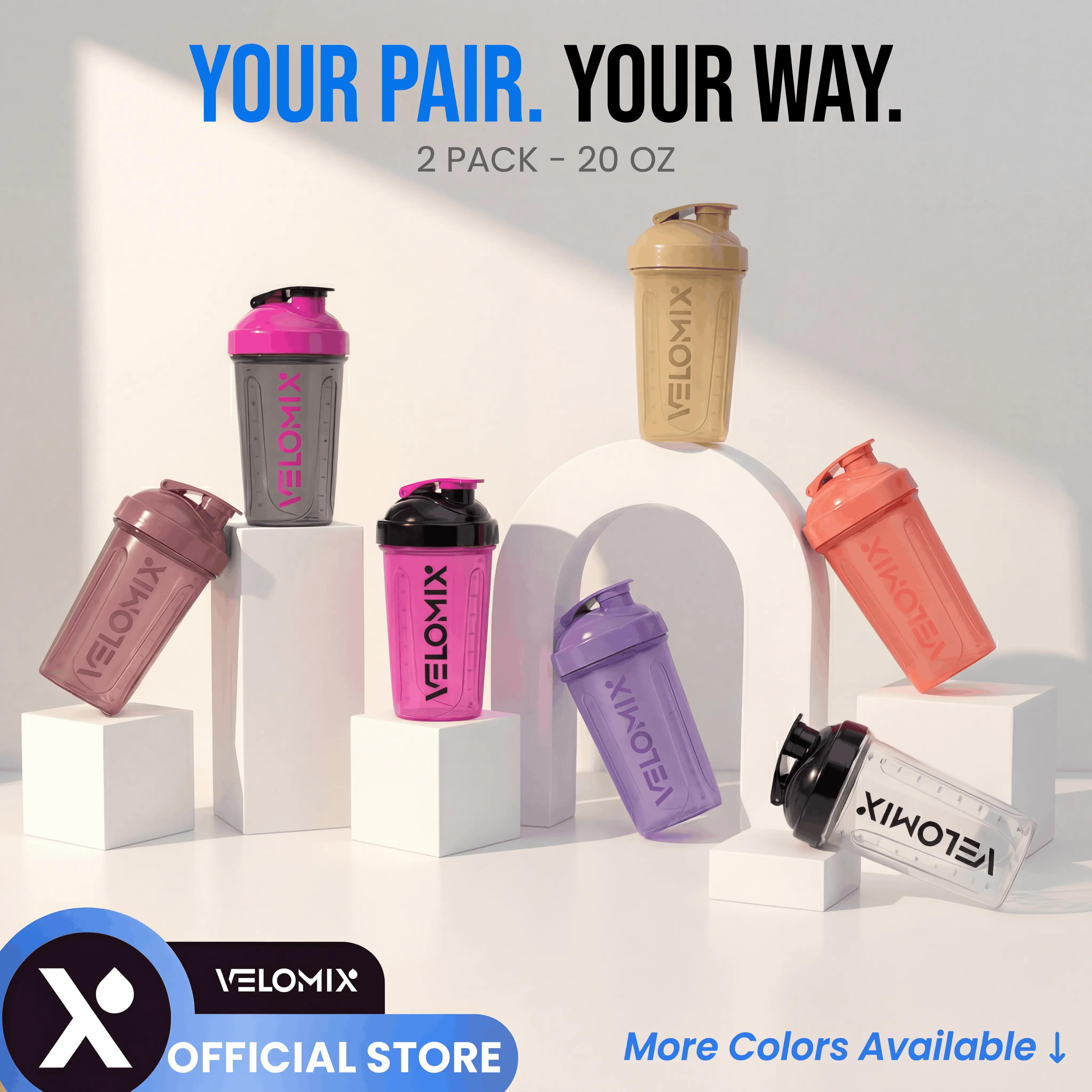 VELOMIX 2-Pack 20oz Sports Drinking Shaker Bottles - Leak-Proof Protein Shaker with Wire Whisk, Premium Gym Accessory for Protein Mixes