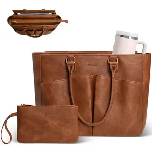 LIFEAMAR Laptop Tote Bag for Women Leather Work Bags, Vintage Tote Bag With Large Cup Holder, Large Capacity Teacher bag, 2ps cyber monday campaign