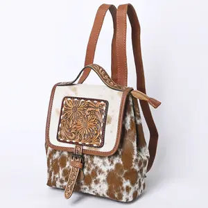 American Darling Backpack Bag Hair-On Cowhide Genuine Leather Western Rucksack with Hand Tooled Trim and YKK Zipper