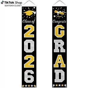Door Banner Set, Class of 2026 Graduation Vertical Porch Banner, Congrats Grad Blue Front Door Hanging Sign, Senior 2026 Graduation Party Decor, Outdoor Indoor School Celebration Banner