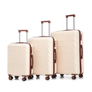 Luggages Sets 3 Piece ABS Hardside Luggage Sets Spinner Wheels Suitcase with Lock, 20"/24"/28" 3 pcs/set in ABS Spinner Wheel Luggage, Matching Color , With Combination Lock (Beige)