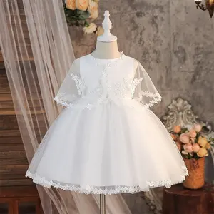 Kids Clothes Cloak 2301 Embroidered White Flower Girls Frock Ball Gown Pageant Children Princess Prom Host Formal Party Cocktail Dress 3-10Y