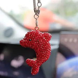 Creative Dolphin Ceramic Diamond Car Interior Decoration Pendant, Handmade Clay Ornament for Auto Accessories, Unique Gift Idea, Car Interior Accessory