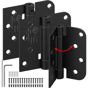 3-Pack Self Closing Door Hinges, 4 Inch Spring  Hinges with Square & 5/8'' Radius Corners, Adjustable Tension for Exterior,Garage, Front  Door,Left Right Hand Door,UL Listed,Black