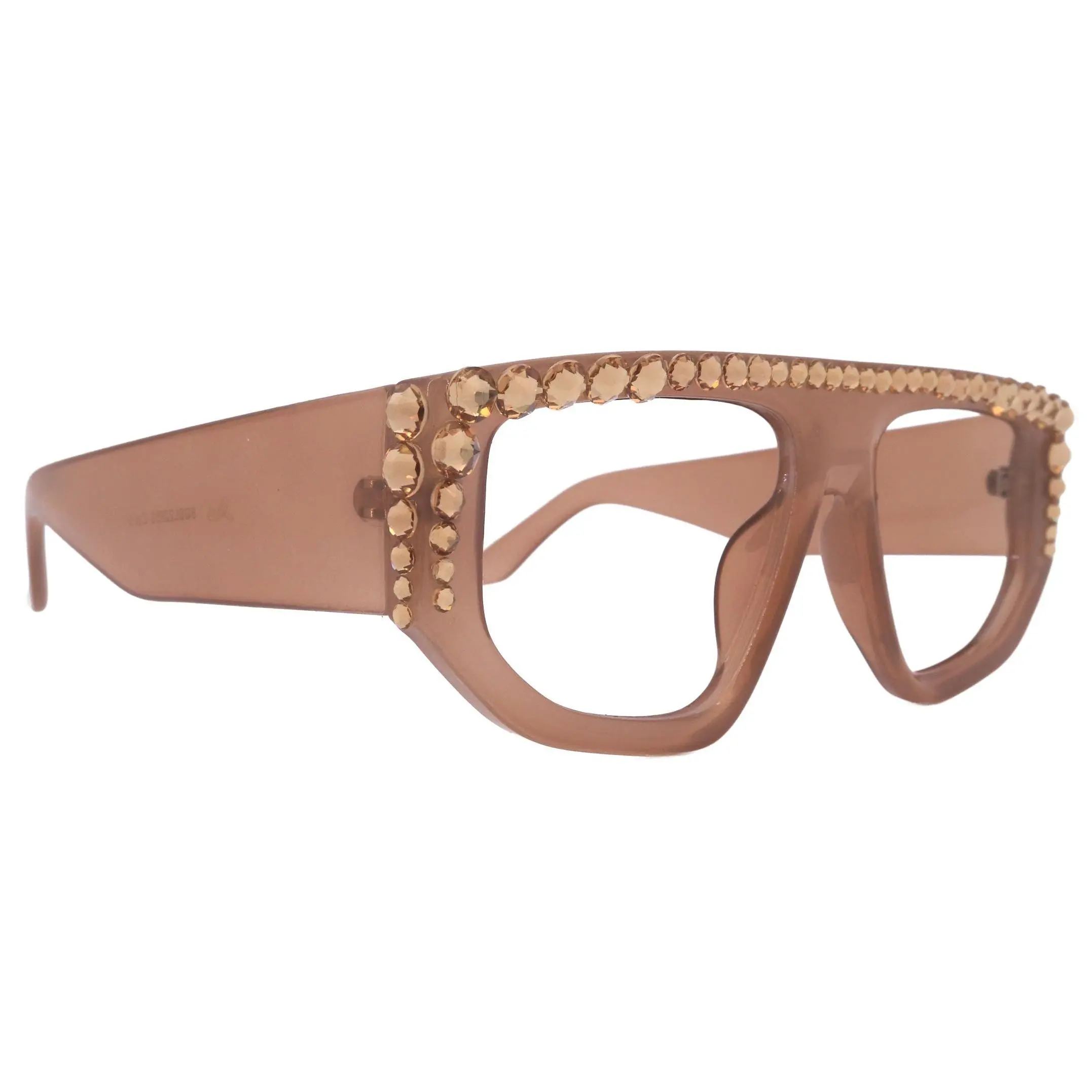 Goliath, Luxury Square Reading Glasses Beige, Light Colorado Genuine European Crystals, Hand Crystallized in the USA, NY Fifth Avenue