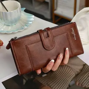 Women's Foldable Pu Leather Double Zipper Long Wallet with Multi-Card Slots and Coin Purse
