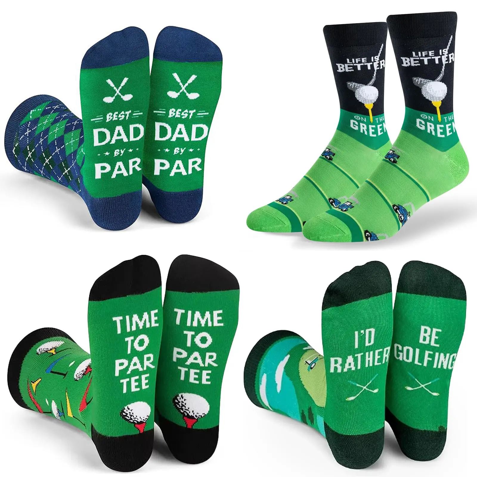 4 Pair Fun Golf Socks - A Witty Gift for Golf Enthusiasts - Unisex, One Size Fits Most - An Excellent Choice for Birthday Gifts or Christmas Stocking Stuffers