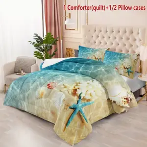 Set of 2 or 3 Beach Starfish Shell Design Bedding, Soft Skin-Friendly Polyester Fiber, Perfect for Bedroom and Guest Room