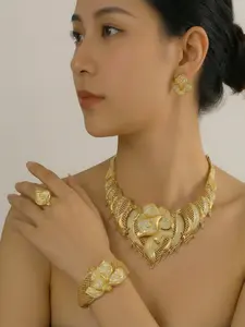 2026 Fashion 18k Gold Plated , Elegant Geometric Bracelet, Ring, Necklace, Earrings, Jewelry Accessory Set for woman Perfect for Daily Wear and Formal Events Jewelry Sets, Jewellery Gift Set