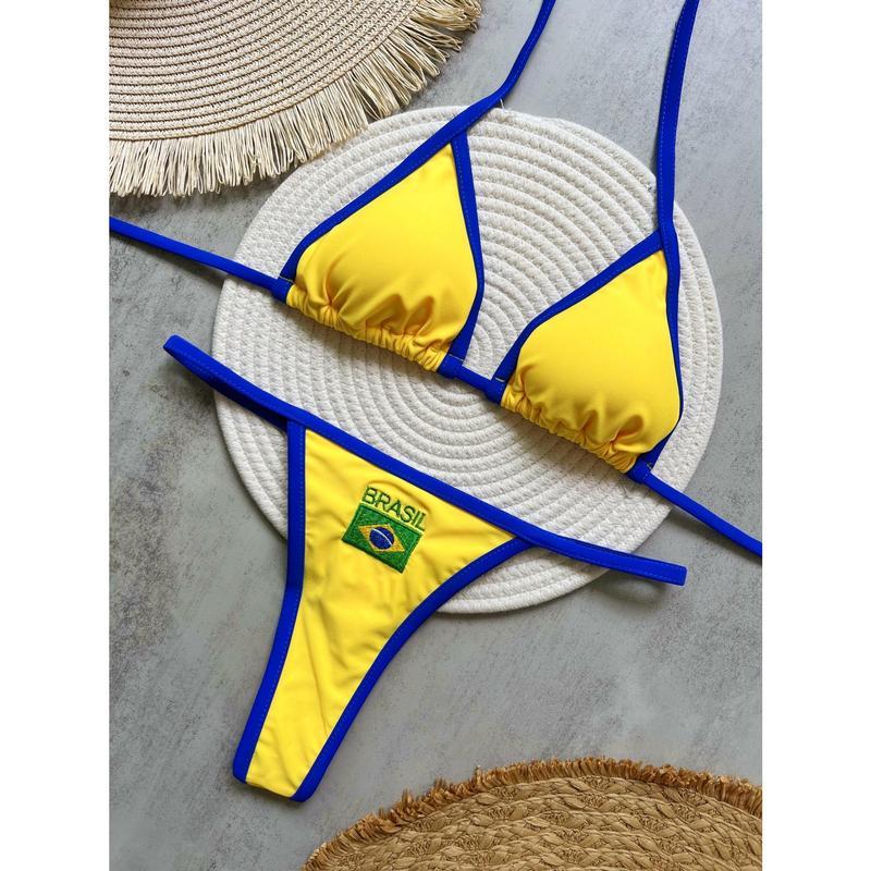 Brazil Flag Embroidery Bikini – New Letter Embroidered Swimsuit, Sexy Women’s Beach Swimwear
