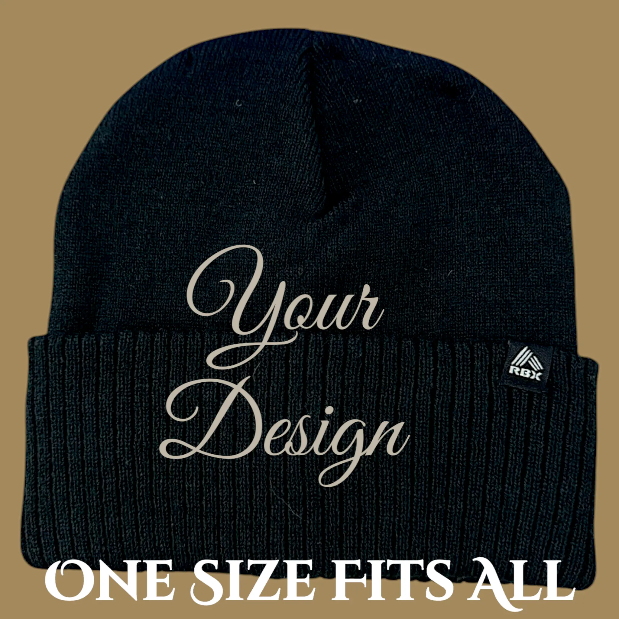 RBX® Personalized Knit Beanie - Customizable Design with "Your Design" Text, One Size Fits All, Available in Various Colors