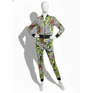 Monochrome Geo Tropical Tracksuit Set | Bomber Jacket & Joggers