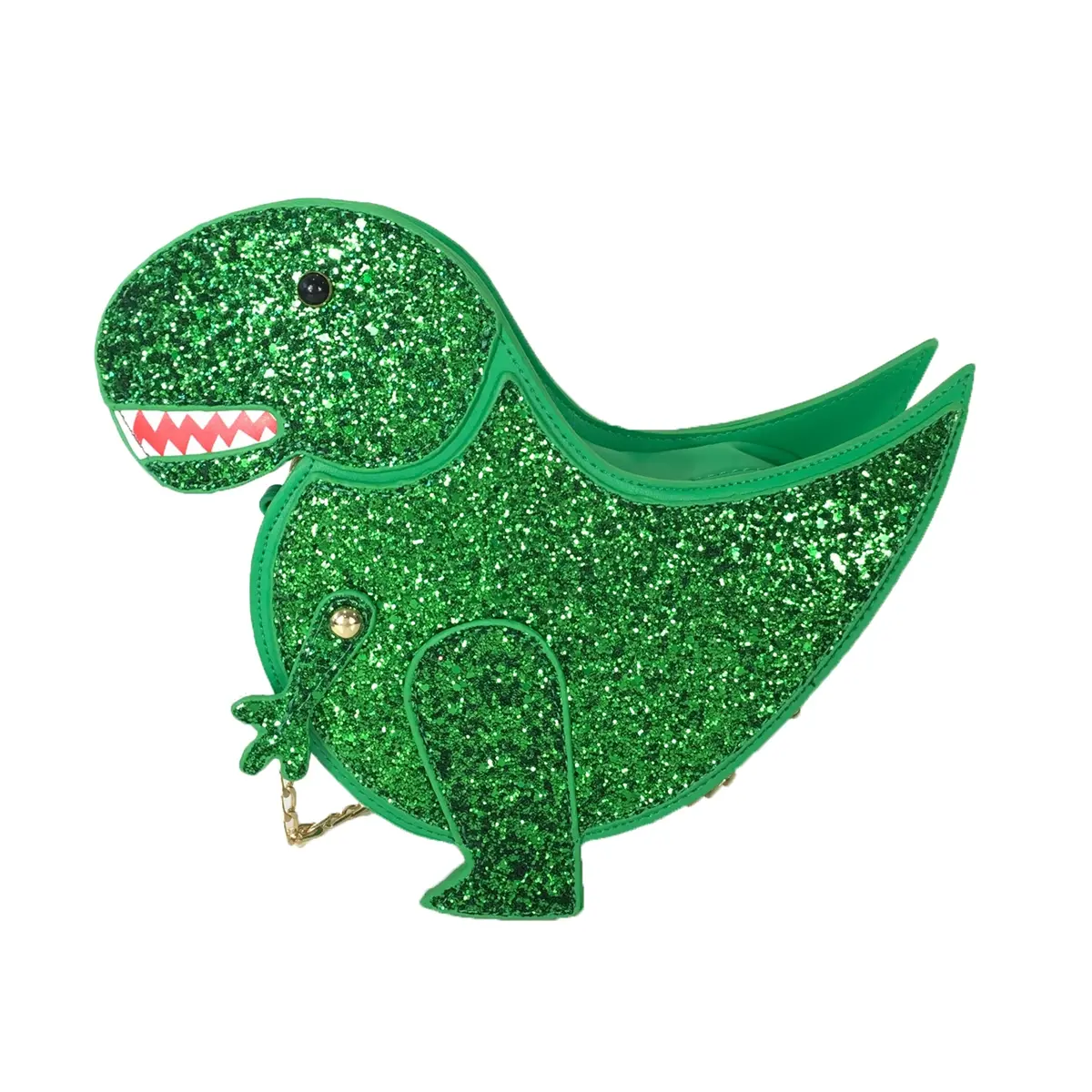 Fashion Culture Women's Green Glitter T-Rex Crossbody Bag, Synthetic Leather Everyday Purse with a Removable Strap