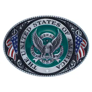 INDIVIDUAL BUCKLES,  antique silver color (color) elliptical, western cowboy cowgirl Belt Buckle,American flag & eagles,Western Fashion Patriotic