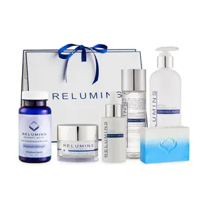Relumins Advance Total Glowing Rebuild – Complete Skincare Bundle with Oral Glutathione Capsules Day Lotion Repair Solution Glow Cream Serum and Soap – Smooth Radiant Skin – Holiday Gift Set for Her