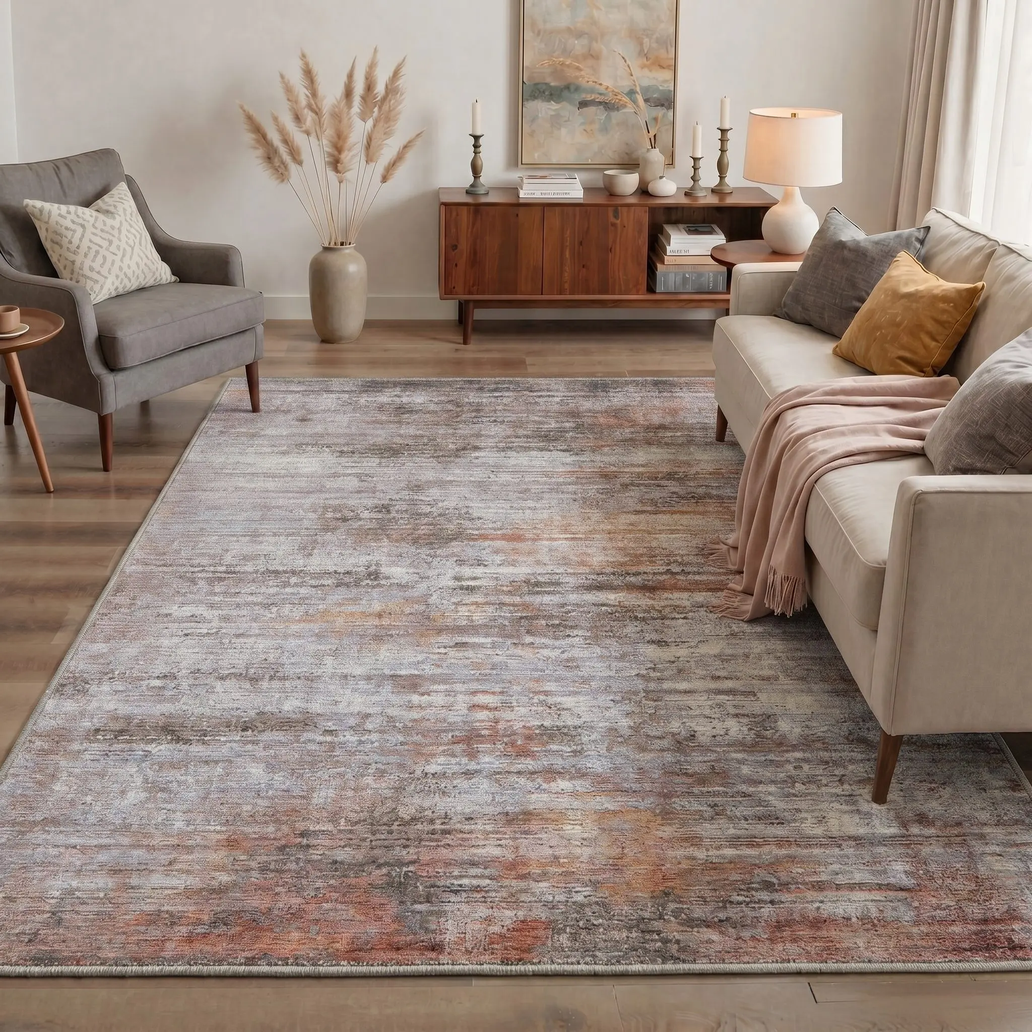 【Deals For You Days】GENIMO Area Rug for Living Room Machine Washable Non Slip Pet Friendly Soft Carpet for Bedroom Kitchen Hallway Home Decor Living Space Decor,DT8202-OCHRE VEIL