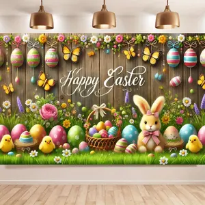 Joyful Easter Banner Photography Background, Colorful Eggs Festival Design, Indoor Outdoor Party Decoration Prop, Studio Backdrop