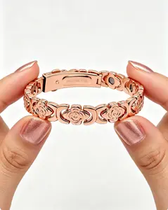 Jecanori Women's Pure Copper Energy Magnet Bracelet - 3800 Gauss Neodymium Ultra-Strength Magnetic, Adjustable Floral Engraved Infinite Rose, Jewelry Gift, Floral Engraved Bracelet