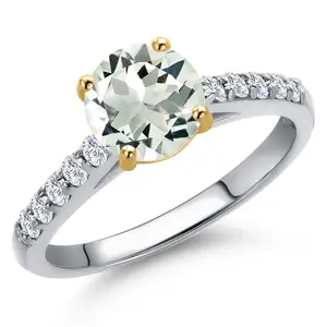 Gem Stone King 10K Two Tone Gold Gemstone Birthstone and White Lab Grown Diamond Engagement Ring For Women | Round 7MM and 1.7MM | Wedding Anniversary Promise Ring | Sizes 5, 6, 7, 8, 9