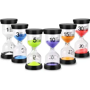 F-SO48 Sand Timer Colorful Hourglass Sandglass Timer 1 min/3 mins/5 mins/10 mins/15 mins/30 mins Sand Clock Timer for Games Classroom Home Office(Pack of 6)