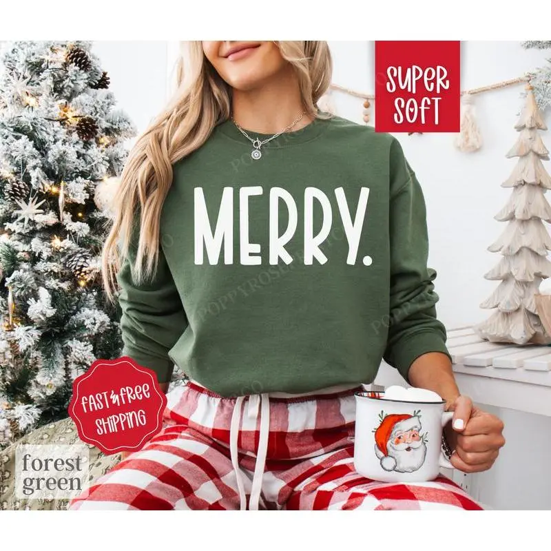Merry Christmas Sweatshirt, Christmas Sweater, Women's Holiday Crewneck Merry Christmas Sweatshirt, Christmas Sweater, Women's Holiday Crewneck