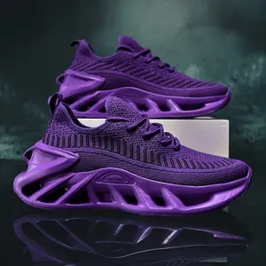 Women's Breathable Knitted Running Shoes - Lightweight, Non-Slip Fashion Sneakers for Tennis, Gym, Sports and Work - Purple Blade Design, EVA Sole