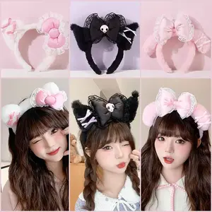 San Lace Headband Cute Cartoon Kitty CAT Fashion Hair Accessories Sweet Girl Lolita Plush Bow Student Headdress Fluffy Rabbit Ear for Characters
