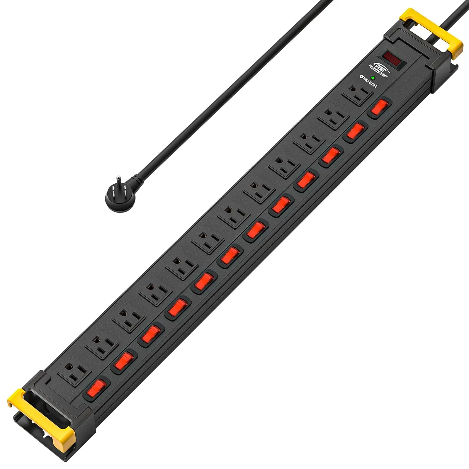 CRST Durable Metal-Mountable Aluminum Body Power Strip Surge Protector for Home & Tech Users, 12 Devices On/Off Individually Buttons, 9FT Flat Plug Long Extension Cord, Cord Holder, 1020J Protection, 36-Month Warranty, Adjustable Rectangle, Master Switch