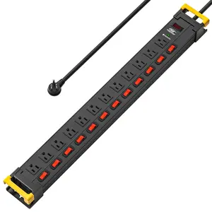 CRST Mountable 12 Outlets Individual Switches Metal Power Strip Surge Protector with Cord Holder, 9FT Flat Plug Power Cord, 1020J Protection 36 Months Warranty
