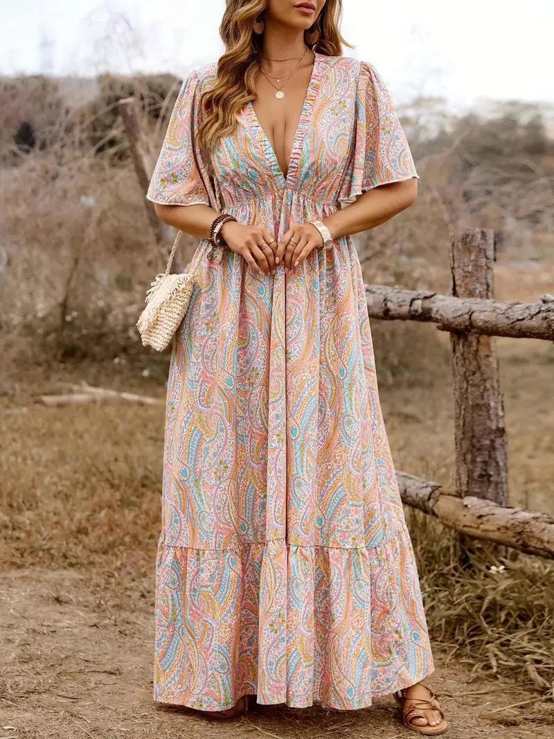 Boho Style Bohemian Long Dress for Women, French Square Neck, Adjustable  Tie, Floral Printed A-Line Hem, Boho Ruffle Hem, Perfect for Festivals,  Vacation, Casual - TikTok Shop