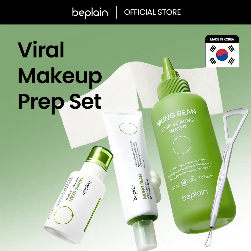 [NEW] Korean Viral Makeup Prep Set, beplain ice glow duo, Korean Viral Sebum Softener Set, Mung Bean Pore Scaling Water, Mung Bean Pore Tight-Up Serum & Soothing Cream