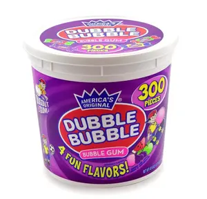 Tootsie Roll Dubble Bubble Gum - 300 Count Resealable Tub of Individually Wrapped Fruit and Bubble Gum - Original, Watermelon, Apple and Grape Flavors - Peanut and Gluten Free, 47.6 Ounce