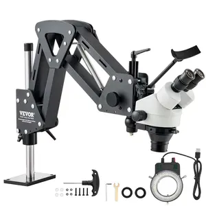 【Summervibes】VEVOR Multi-Directional Microscope with Spring Bracket, 7X-45X Magnification Jewelry Microscope, Micro Jewelry Inlaid Stand with Integrated USB Ring LED Light, Jewelers Microscope for Jewelry Inlay