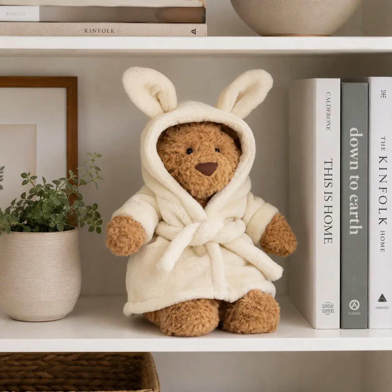Jellycat Brown Teddy Bear Plush, Ultra-Soft Collectible Cuddle Buddy with Bunny Ear Bathrobe, Stuffed Toy for Kids