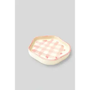 Ceramic Gingham Coasters - Pink Checkered , 4.7 Inches
