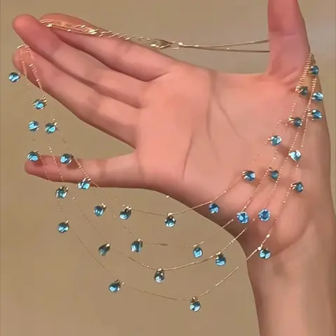 Elegant Multi-Layer Crystal Necklace for Women, Layered Layer Necklace, Stacking Necklace, Trendy Necklace, Fashionable Tassel Design, Perfect for Parties and Evening Events, Unique Style Jewelry