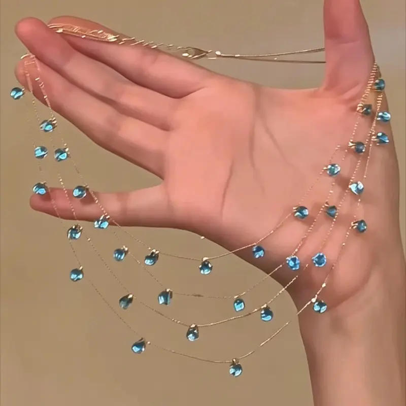 Elegant Multi-Layer Crystal Necklace for Women, Layered Layer Necklace, Stacking Necklace, Trendy Necklace, Fashionable Tassel Design, Perfect for Parties and Evening Events, Unique Style Jewelry