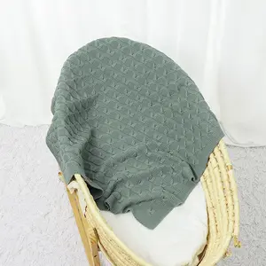 Baby Knitted Solid Color Blanket, Spring Summer Simple Design for Infants, Lightweight Swaddling and Toddler Cover Blanket