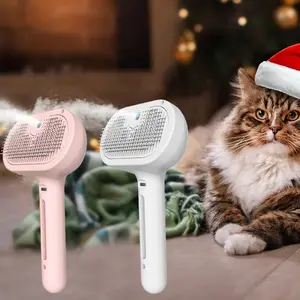 Cat steam brush, 3 in 1 steam pet brush, with release button and water tank, anti-static cat brush, effectively removes hair, rechargeable dog brush for fluffy pets