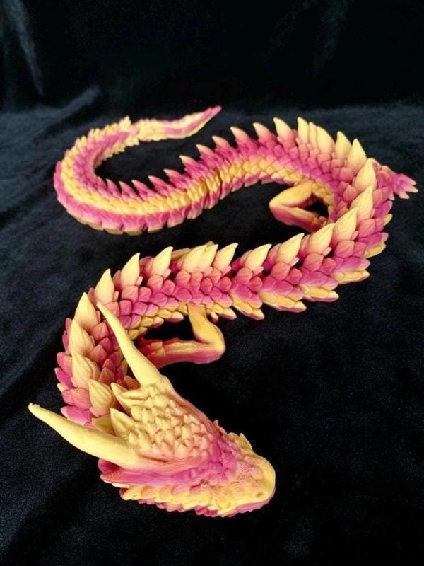 3D Printed Articulated Crystal Dragon, Glow In The Dark Fidget Toy
