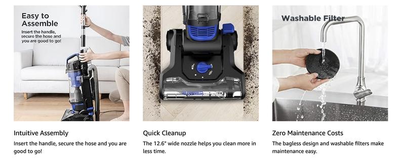 Eureka PowerSpeed Upright Vacuum Cleaner for Carpet & Hard Floor Dual Action Lightweight Powerful with Upgraded Cyclone System Blue Black Eureka PowerSpeed Upright Vacuum Cleaner for Carpet & Hard Floor Dual Action Lightweight Powerful with Upgraded Cyclone System Blue Black