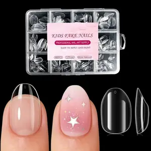 Extra Short Almond Kid Nail Tips,504Pcs Soft Gel Nail Tips Pre-Shaped Press On Nails For Kids,Clear Acrylic Half Matte Full Cover Fake Nail For Kids DIY Extension & Salon Use12 Sizes