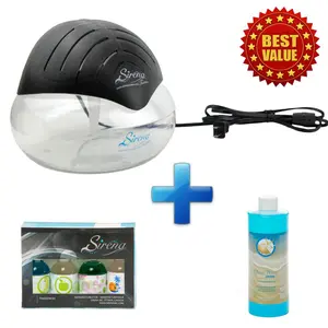 Sirena Twister Black The Original Air Purifier Water Filter Air Cleaner Premium Pack Including Ocean Breeze Deodorizer and Fragrance Oils- Water Filter Air Freshener For Home and Office - Essential Oil Aroma Diffuser With LED Night light