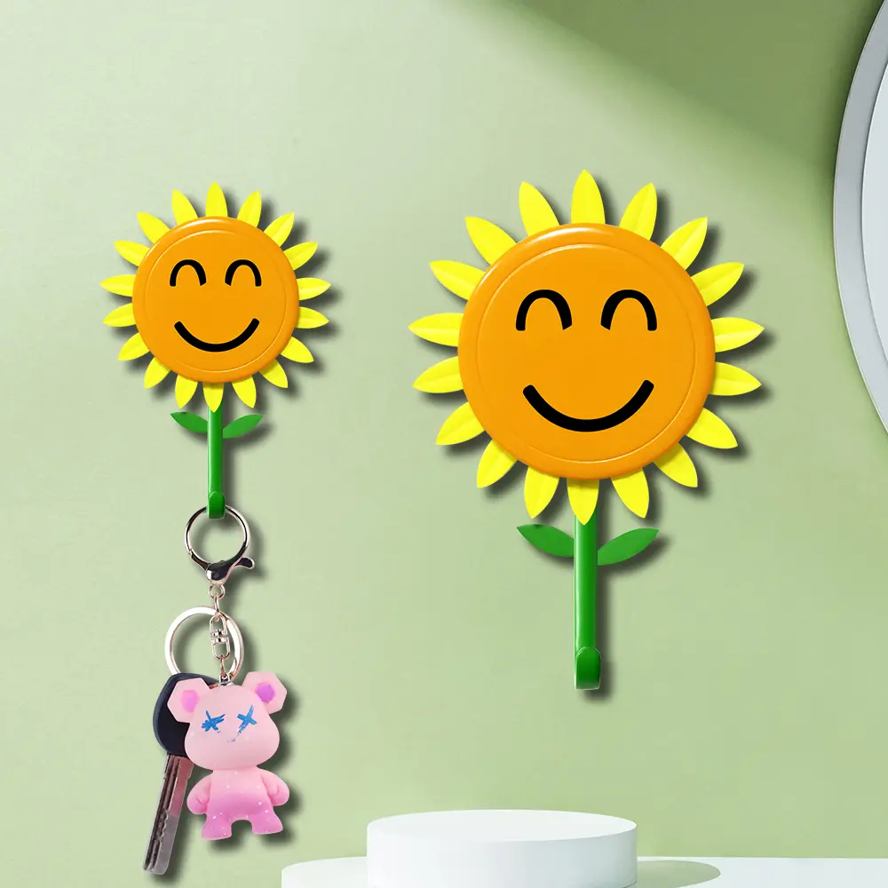 Smiling Sunflower Wall Hook - Wall Mountable Room Organization Product, Space Saver & Versatile Organizer for Keys, Bags, Coats, Towels, Ideal for Home, Kitchen Wall Hook Hanger Handy Hook Circle Hooks