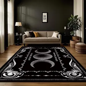 Moon & Star Pattern Floor Mat, Non-slip Soft Floor Carpet, Decorative Area Rug, Vintage Boho Rug for Home Living Room Bedroom, Vanity Decor Accessories