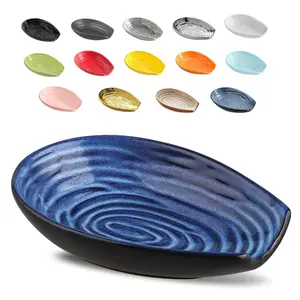 Hasense Handcrafted Ceramic Spoon Rest for Kitchen Counter, 5.7 Inch Blue Reactive Glaze Spoon Holder, Perfect for Stove Top Cooking, Coffee Bar and Everyday Kitchen Use