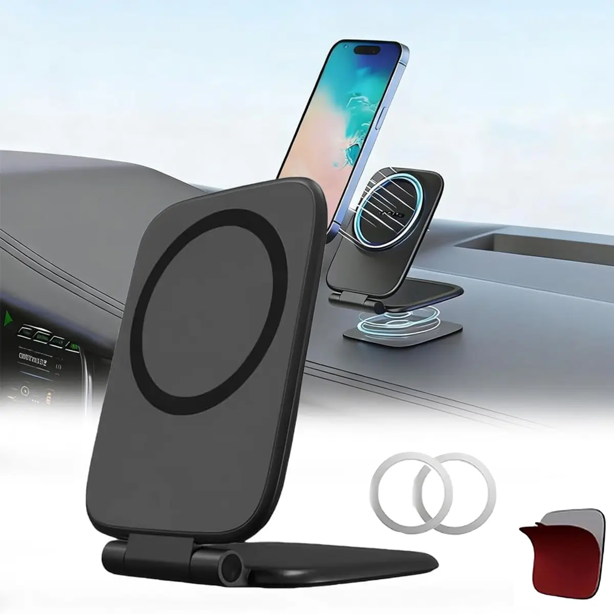 Ultra-Thin Foldable Magnetic Car Phone Mount,Ultrathin Adjustable Magnetic Phone Holder,New Portable Dual Sided Magnetic Phone Holder for Car,Fit for All Phone,Laptop,Gym